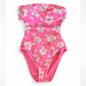 No Boundaries Small One Piece Swimsuit Strapless Cut Out Open Back Pink Floral